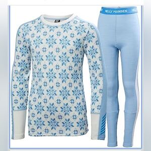 Helly Hansen Merino Wool Base Layer Graphic Lifa Girls 128 8 Blue Snowflake
